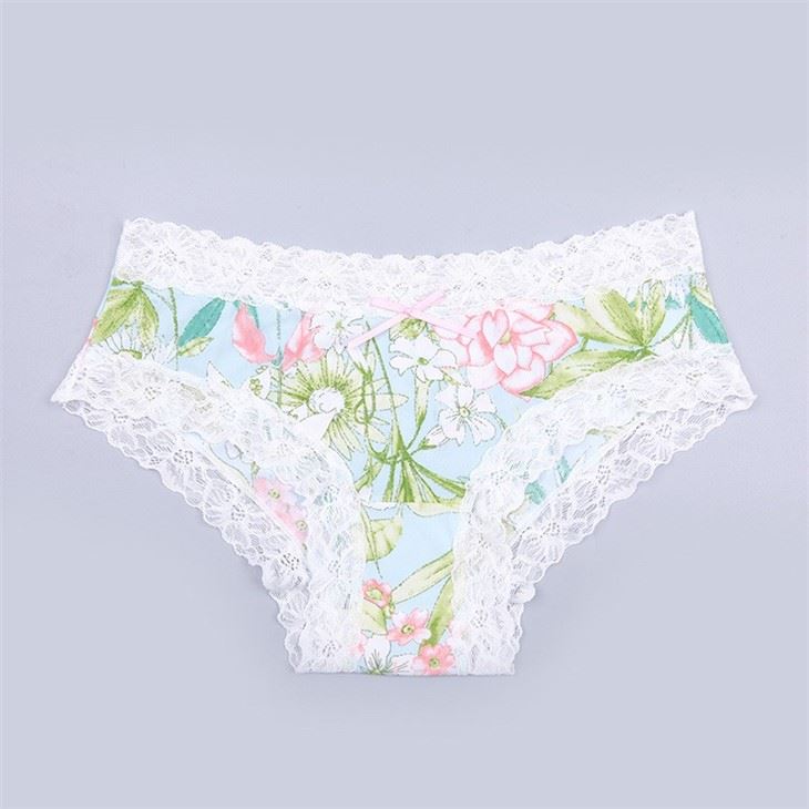 Fashion Style Nylon Lace Floral Printed Iced Silk Girl Brief Sexy Women Briefs Underwear Panty Underpants Ladies Women's Panties